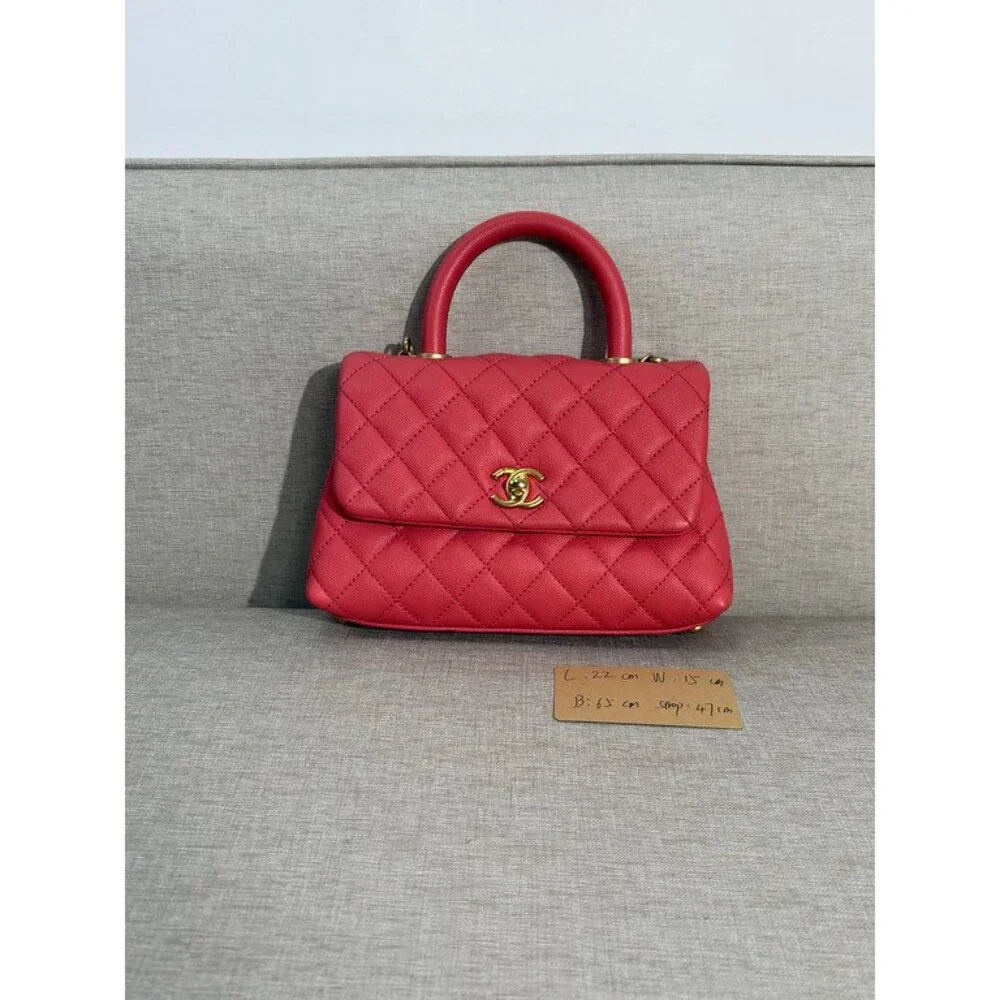 CHANEL Red Caviar Coco Handle Mini GHW
